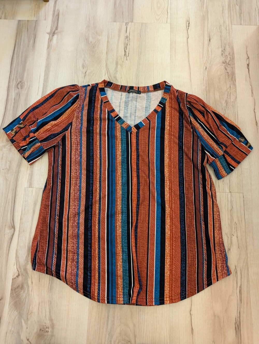 Women's Boho Vertical Striped V-Neck Blouse Size Large